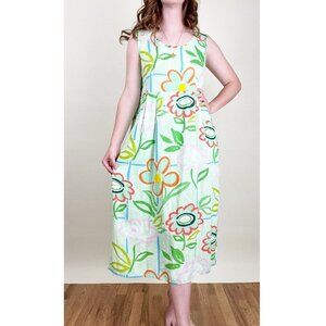 Jams World Vintage Midi Dress Floral Shift Relaxed Fit Boho Casual Novelty Print